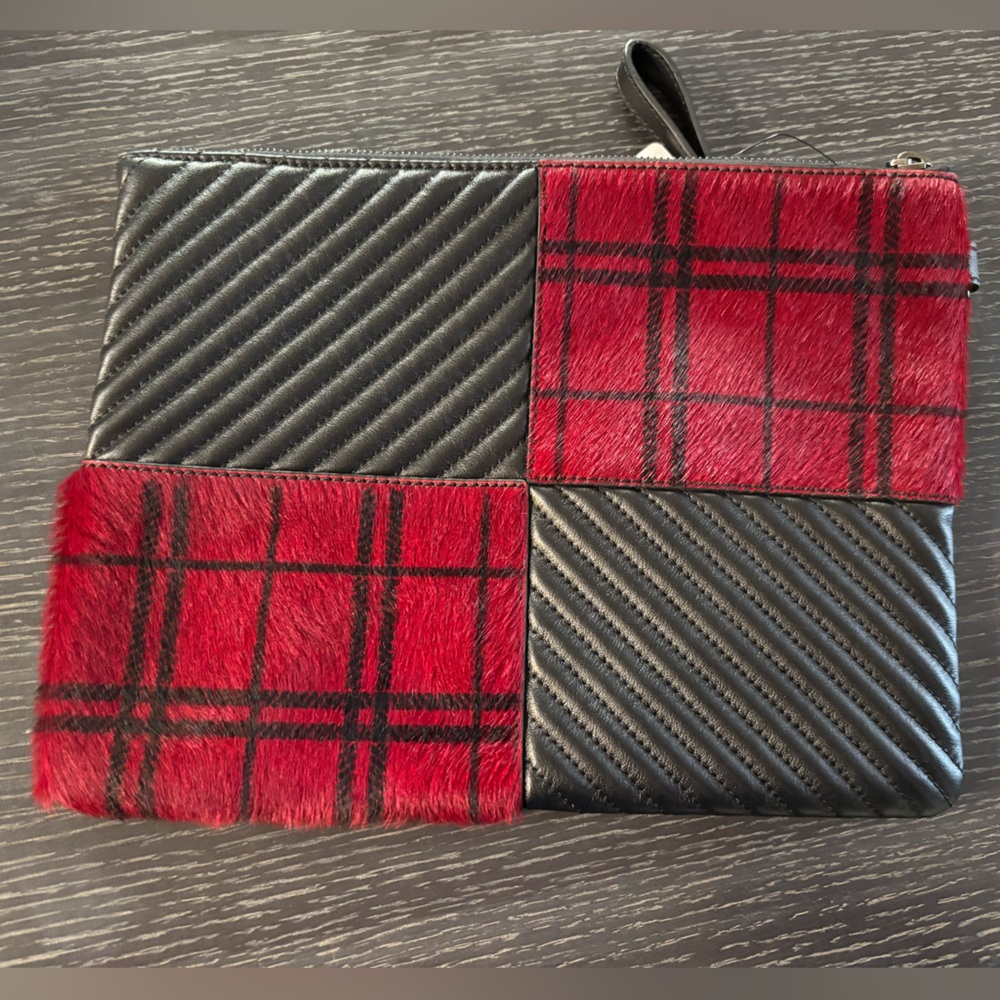 Reece Hudson‎ Black & Red Patchwork Plaid Wristlet Clutch
